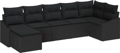 Immagine prodotto di vidaXL Set di divani da giardino con cuscini 7 pezzi in polirattan nero
