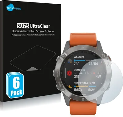 Produktbild von 6x Für Garmin Fenix 6 Schutzfolie Savvies Displayschutz Display Schutz Folie Klar Transparent