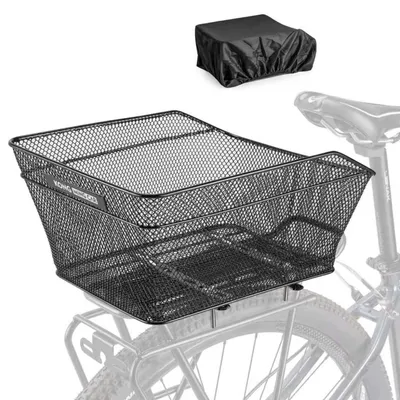 Produktbild von Fahrradkorb Gepäckträger Stahl mit Regenabdeckung 39x30x18,5 cm