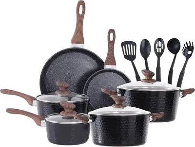 Image de Ensemble de 15 pièces de casseroles et poêles Famanu – Compatible avec les plaques à induction, revêtement antiadhésif