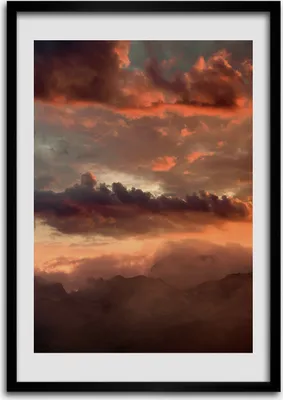 Produktbild von Bild - Bilderrahmen - Foto - 70 cm x 100 cm - MDF - Rahmen - Wandkunst - Sonnenuntergang Berge