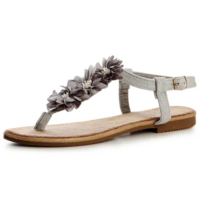 Produktbild von topschuhe24 1434 Damen Sandalen Sandaletten Blume Zehentrenner, Farbe:Grau, Größe:36 EU