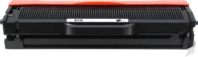 A black and orange toner cartridge is shown against a white background.