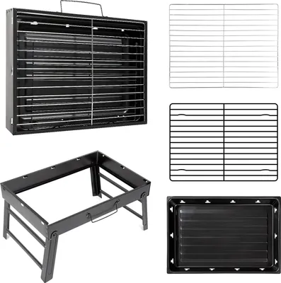 Imagen del producto de Barbacoa de carbón plegable y portátil, barbacoa de hierro para mesa, ligera, con revestimiento antiadherente, con asa de transporte, color negro