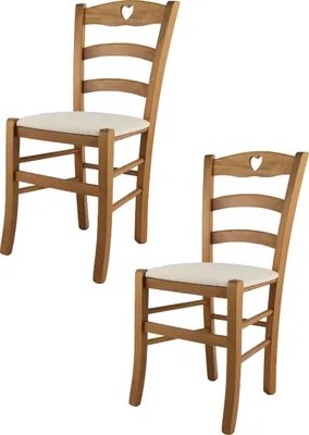 Produktbild von t m c s Tommychairs - 2er Set Stühle CUORE für Küche und Esszimmer, Robuste Struktur aus lackiertem Buchenholz im Farbton Eichenholz und gepolsterte Sitzfläche mit Stoff in der Farbe Elfenbein bezogen