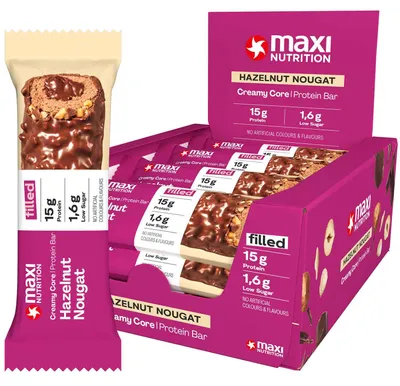 Image de 12 barres protéinées Maxi Nutrition Creamy Core au nougat aux noisettes (45 g)