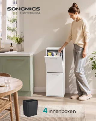 Produktbild von SONGMICS Mülleimer Küche 2 x 17 L Mülltrennsystem Geruchsdicht 34,7 x 24,1 x 92,1 cm Weiß