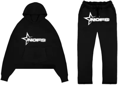 Obrázek produktu pro ASKSA Tracksuit Set Letter Print Jogging Pants Y2K Hip Hop Hoodie Streetwear, černá, S