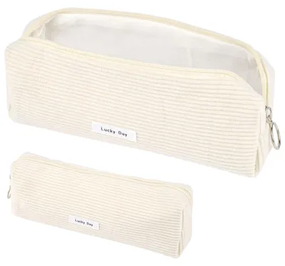 Productafbeelding van Etui van cord, damesetui, meisjesetui, pennenetui, etui van cord voor meisjes, tieners, school, kantoor (wit)