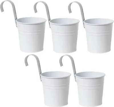 Obrázek produktu pro Závěsné květináče - kovové kbelíky - 5 kusů - bílé