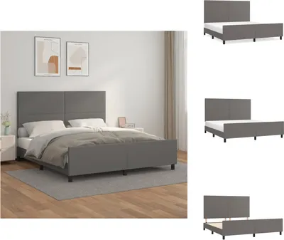 Image de vidaXL Cadre de lit avec tête de lit Gris 180x200 cm Similicuir - Lits et Sommiers