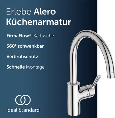 Produktbild von Ideal Standard Alero Küchenarmatur, Auslaufhöhe 211 mm, 360° schwenkbar – Chrom