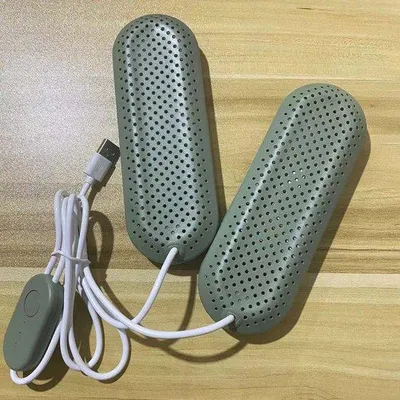 Produktbild von USB-Schuhentrockner, olijfgrün, mit Entfeuchtungs- und Timerfunktion, für Zuhause, Studentenwohnung und Erwachsene.