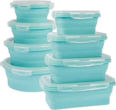 Produktbild von Famanu Set von 8 Faltbaren Silikon-Lunchboxen mit Deckel - Wiederverwendbare Meal Prep Behälter