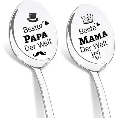Produktbild von Kaffeelöffel 2er Set Edelstahl mit Gravur "Beste Mama der Welt", "Bester Papa der Welt" 19cm