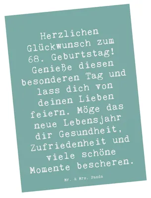 Produktbild von Mr. & Mrs. Panda Grußkarte Spruch 68. Geburtstag Freude - Meeresbrise - Geschenk, Fotokarte, Ansichtskarte, Geburtstagsgeschenk, Happy Birthday, Postkarten, Gesundheit