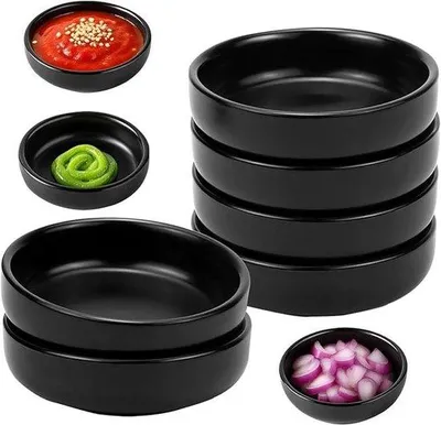 Produktbild von Set aus 6 keramischen Teller für Sushi und Dips in Schwarz