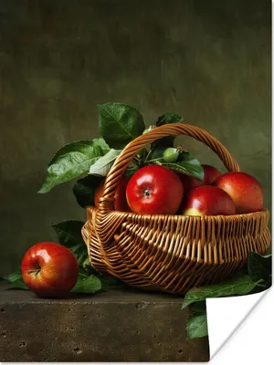 Produktbild von MuchoWow® Poster Rustikal - Apfel - Obst - Rot - Korb - Stilleben 60x80 cm - Schlafzimmer Dekoration