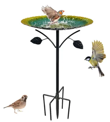 Productafbeelding van Vogelbad, staand model, 85 cm, vintage design, metaal, groen/zwart, vorstbestendig, basis met 5 poten