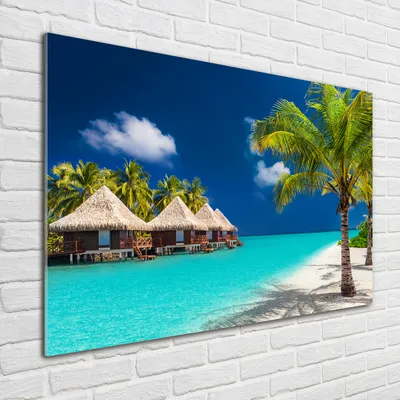 Produktbild von Tulup® Glas-Bild - 100 x 70 - Wandbild aus Glas - Wandkunst - Wandbild hinter gehärtetem Sicherheitsglas - Landschaften - Malediven Bungalows - Mehrfarbig