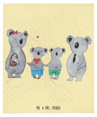 Produktbild von Mr. & Mrs. Panda Decke Koala Familie zwei - Gelb Pastell - Geschenk, Koalabär, Kuscheldecke, Tagesdecke, Bettdecke, Plaid, Muttertag, Sofadecke