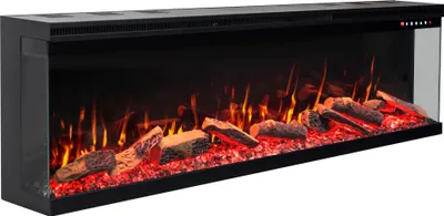Produktbild von Dreiseitiger Elektrokamin AFLAMO Unique 107 – Ultra-realistische Flammenoptik – Zur Wandmontage oder zum Einbauen – 107x44x20 cm – Dekorativer LED-Elektrokamin mit Heizfunktion 750/1500 W