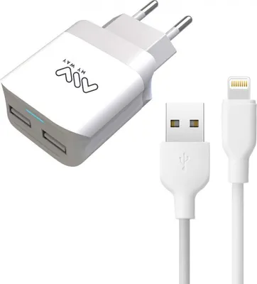 Productafbeelding van Myway Lightning-wandlader, 2.1A, transparant, wit. Kleur: transparant, wit. Eén maat