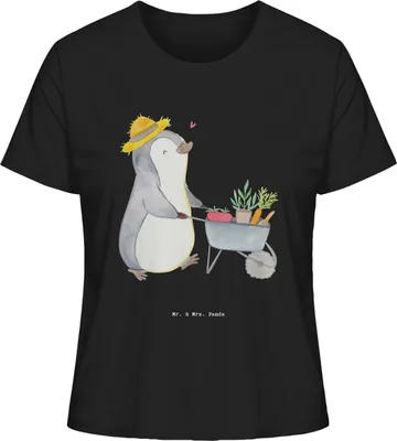 Produktbild von Mr. & Mrs. Panda damen shirt Pinguin Gartenarbeit Größe M - Schwarz - Geschenk, Oberteil, Urban Gardening, Kurzarmshirt, Gärtnern, Baumwoll T-Shirt, Gartenpflege, Jersey