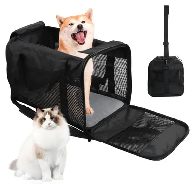 Faltbare Transportbox für Haustiere, 44x27x28 cm, bis 10 kg, Schwarz