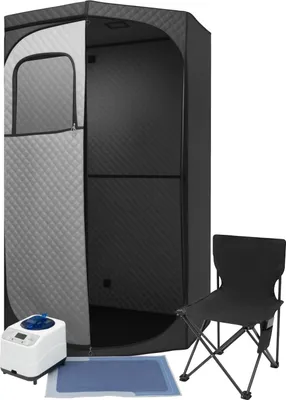 Obrázek produktu pro Přenosná parní sauna – domácí sauna ve formě stanu – 1350 W, 9 stupňů ohřevu, 60minutový časovač, skládací židle, relaxace a detox v domácím wellness