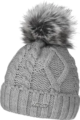 Produktbild von gefütterte Damen Strickmütze Fell-Bommel Fleece-Futter Kunstfell Winter-Mütze Bommelmütze Neverless®