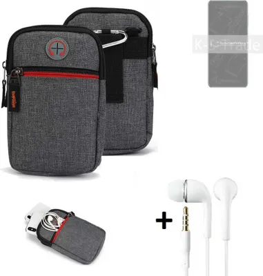 Produktbild von K-S-Trade Gürteltaasche + Kopfhörer kompatibel mit ZTE Blade V40 Vita Handy Tasche Holster Schutz Hülle Handy Hülle grau Zusatzfächer 1x