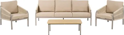 Produktbild von BELIANI 5-Sitzer Lounge Set Beige Aluminium mit Kissen Gartenset 4-teilig Modern 3er Sofa 2 Sessel und Tisch Outdoor Terrasse Garten