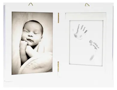 Produktbild von Baby Hand- und Fußabdruck Gipsabdruck, 2-teiliger Holzrahmen (Größe 12,7x17,8cm Foto) mit Nudelholz - Kinderzimmer, Dekoration, Andenken, Geschenk für Neugeborene und Babyparty