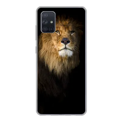 Produktbild von MuchoWow® Handyhülle Schutzhülle Hülle für Samsung Galaxy A71 Löwe - Licht - Schwarz - Porträt Silikon Softcase Handy Hülle - Kartenbesitzer