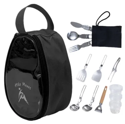 Immagine prodotto di Set da campeggio completo per la cucina, composto da 11 pezzi, con borsa organizer