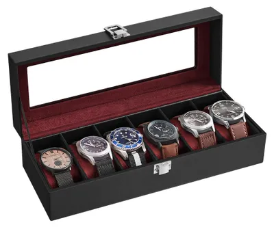 Produktbild von SONGMICS Uhrenbox mit 6 Fächern, Uhrenkasten, Glasdeckel
