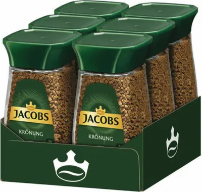 Produktbild von Jacobs Krönung, Löslicher Kaffee, Instantkaffee, Instant Kaffee, Löskaffee, Glas, 6 x 100 g