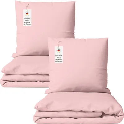 Produktbild von Bettwäsche 155x220 cm Rosa 4-teilig einfarbig Bettbezug mit Kissenbezug 80x80 cm – bügelfrei & hautfreundlich