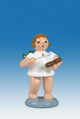 Produktbild von Holzfigur Engel mit Holzblocktrommel und Krone Höhe 6cm NEU