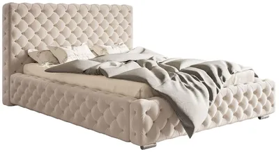 Obrázek produktu pro Čalouněná postel 160x200 cm Adonis - Chesterfield, Glamour - kovový rošt, úložný prostor - béžová (Amor Velvet 4304)