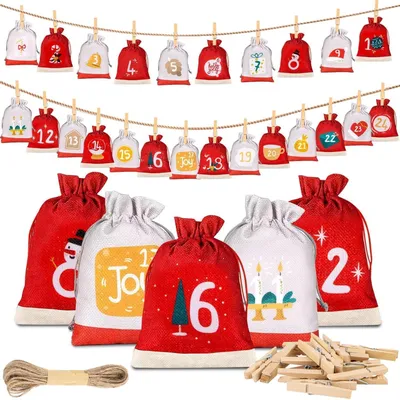 Immagine prodotto di Calendario dell'Avvento 2025: 24 sacchetti di stoffa, dimensioni 15x10 cm, da riempire, ideali per bambini