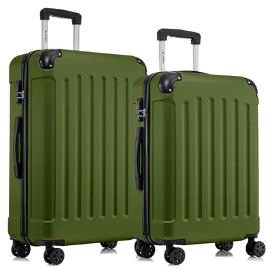 Produktbild von Kofferset mit Trolley und Handgepäck, Hartschalenkoffer mit 4 Rollen 360°, Zahlenschloss und Gummigriff (2-teilig, L&XL, Oliv)