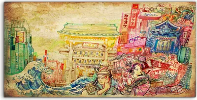 Produktbild von Coloray Glasbild 140x70  Wandbild Glasbilder Japanische Kunst und Kulturzeichnung