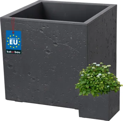 Produktbild von KOTARBAU® Blumentopf Quadratisch 29 x 29 x 29 cm Übertopf in Beton Optik aus PVC Blumenkübel für Outdoor & Indoor Dunkelgrau Blumenübertopf mit Innentopf