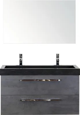 Produktbild von Sanox Badmöbel-Set Seville BxHxT 101 x 170 x 45,5 cm Frontfarbe betonanthrazit mit Waschtisch Naturstein schwarz, Wascht