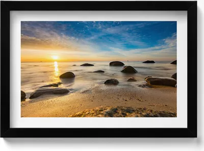 Produktbild von Sonnenaufgang an der Ostsee– Wandbild mit Rahmen – Gerahmtes Bild  – Wanddekoration – 30x20 cm –  Schwarz Rahmen