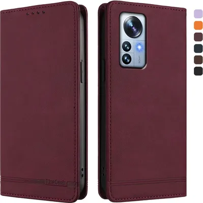 Immagine prodotto di Custodia per Xiaomi 12 Pro / 12S Pro, retro custodia flip in Finto cuoio con supporto e slot per carte Rosso