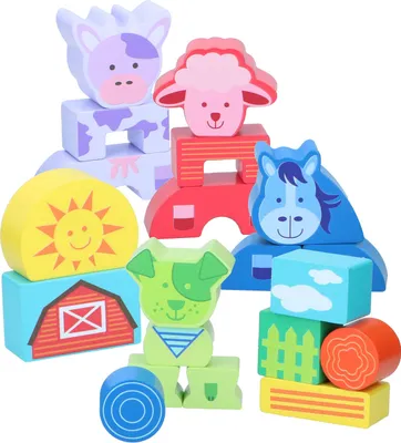 Produktbild von Holz Bauklötze Bauernhof Spielzeug Set - 20 Stück - pädagogisches Bauspielzeug