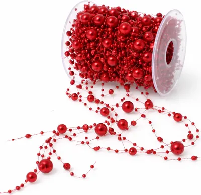 Produktbild von Perlengirlande verzweigt 4 m Perlenkette Perlenschnur mit verschieden großen Perlen rot